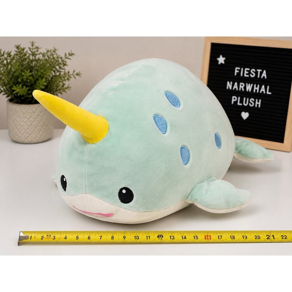 Fiesta Narwhal Plush Mint Green Yellow Horn Stuffed Animal Soft Toy Large